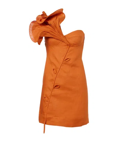 Farm Rio Floral-appliqué Linen Mindress In Pattern