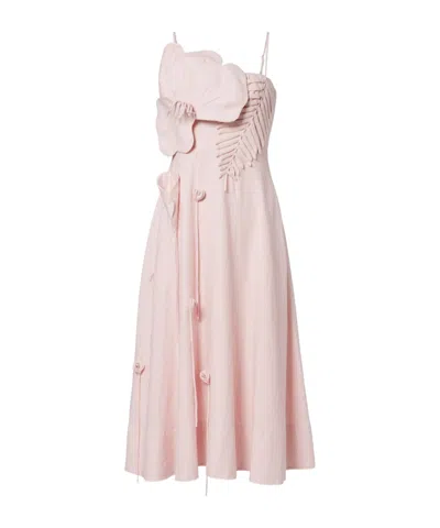 Farm Rio Floral-appliqué Linen-blend Midi Dress In Pink
