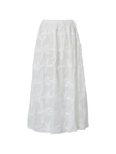Farm Rio Floral-appliqué Long Skirt In White