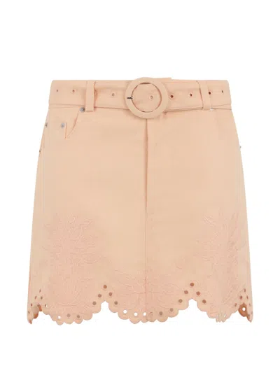Farm Rio Floral-embellished Belted Mini Skirt In Brown