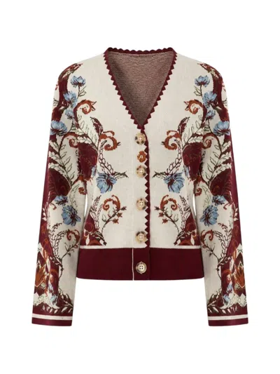Farm Rio Cardigan Mit Blumen-intarsie In Brown