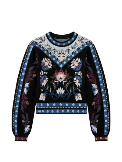 Farm Rio Floral-intarsia Sweater In Black
