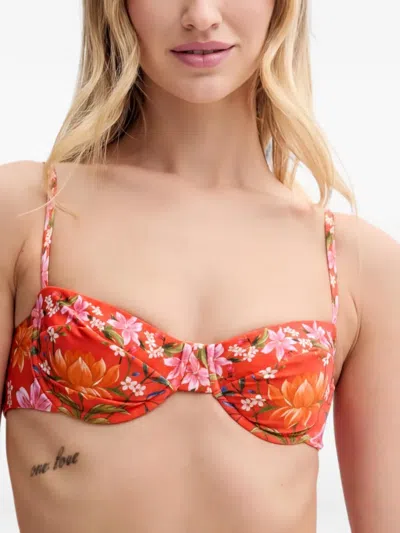 Farm Rio Floral-pattern Bikini Top In Orange