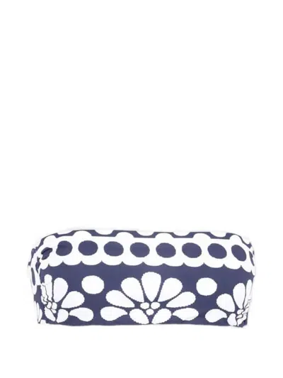 Farm Rio Floral-print Bandeau Bikini Top In Blue