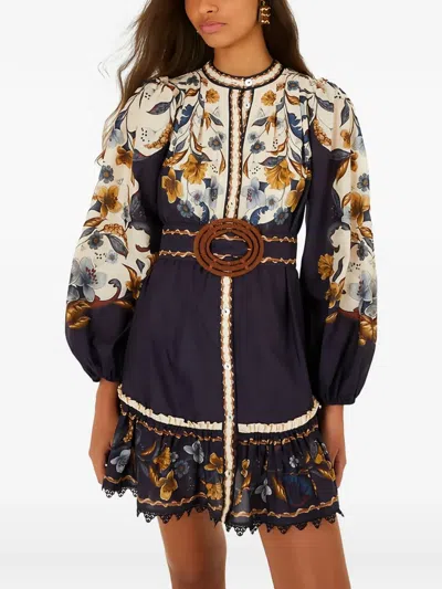 Farm Rio Floral-print Belted Mini Dress In Multi