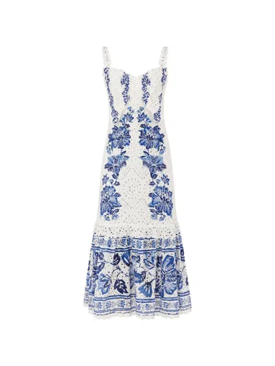 Farm Rio Floral-print Broderie-anglaise Midi Dress In White