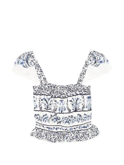 Farm Rio Floral-print Gathered Blouse In Multi