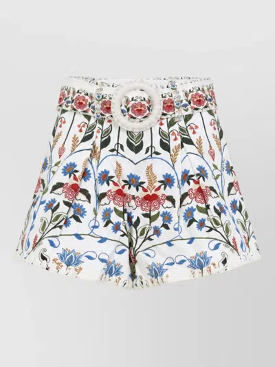 Farm Rio Floral-print High-rise Pleated Wide-leg Shorts In Multi