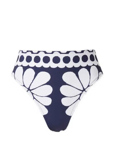 Farm Rio Floral-print High-waisted Bikini Bottoms In Blue