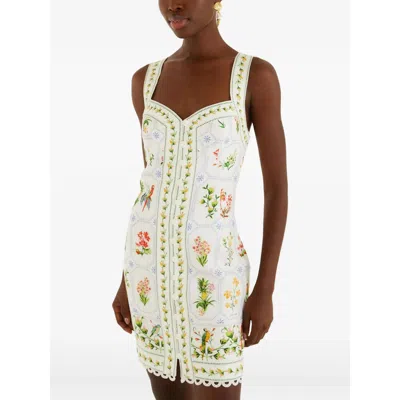 Farm Rio Tropical Porcelain Printed Linen Mini Dress In White