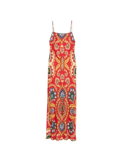 Farm Rio Folk Tapestry Maxi Dress In Red