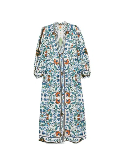 Farm Rio Floral-print Maxi Dress In Blue