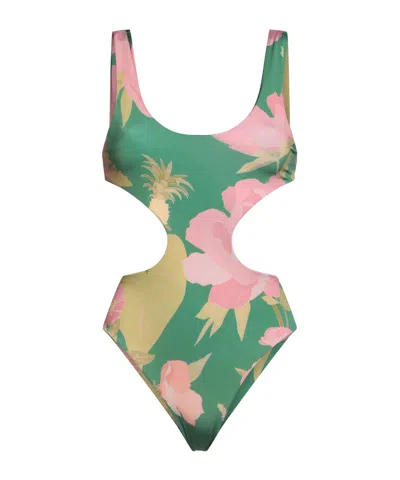 Farm Rio Floral-print One-piece Swimsuits In Green