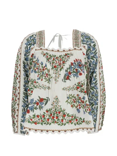 Farm Rio Floral-print Pleated Blouse In Multi