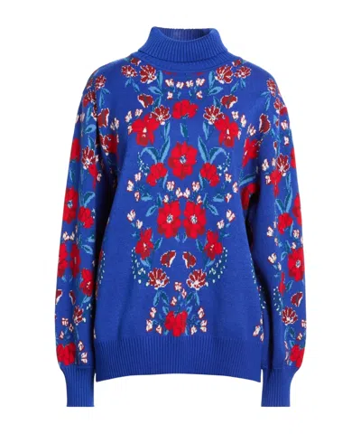 Farm Rio Floral-print Polo Neck In Blue