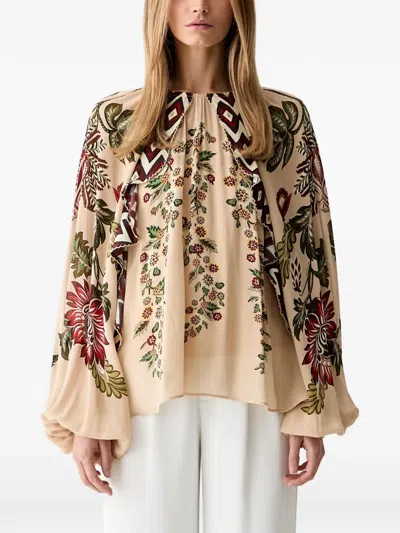 Farm Rio Floral-print Ruffled Blouse In Multi