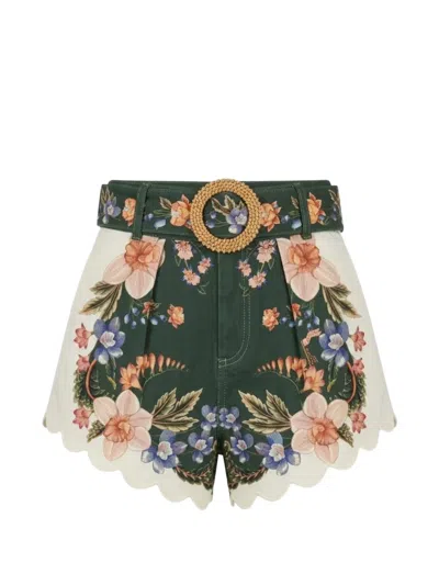 Farm Rio Floral-print Scalloped Shorts In Green