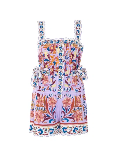 Farm Rio Floral-print Sleeveless Mini Dress In Purple