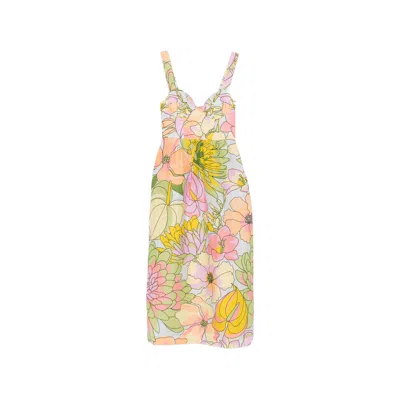 Farm Rio Floral Print Linen Dress In Multi