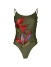 Farm Rio Strilitzia Placed Floral One-piece Swimsuit In Green