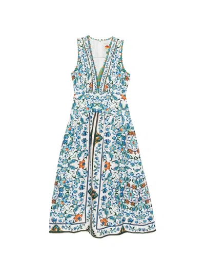 Farm Rio Womens Flora Tile Off-white Flora Tile Linen Maxi Dress Xs In Multi