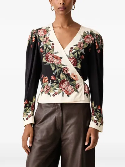 Farm Rio Winter Floral-print Wrap-style Blouse In Multi