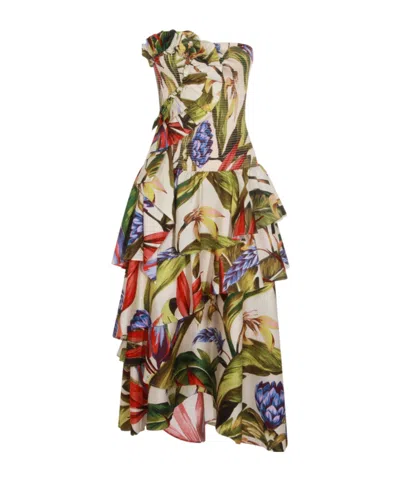 Farm Rio Florart Ruffled Maxi Dress In Brown