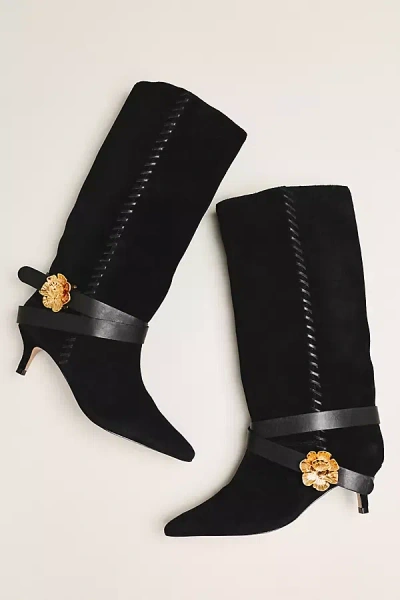 Farm Rio Flower Belt Kitten Heel Boots In Black