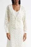 Farm Rio Flower Crochet Cardigan In Off-white