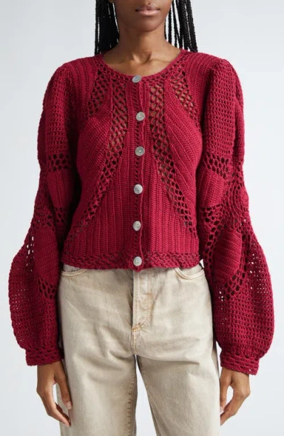 Farm Rio Flower Crochet Cardigan Sweater In Pink