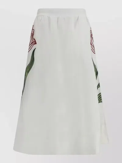 Farm Rio Flower Embroidery A Line Midi Skirt In White