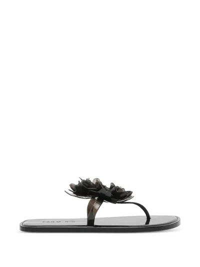 Farm Rio Flower Flat Sandals In Black