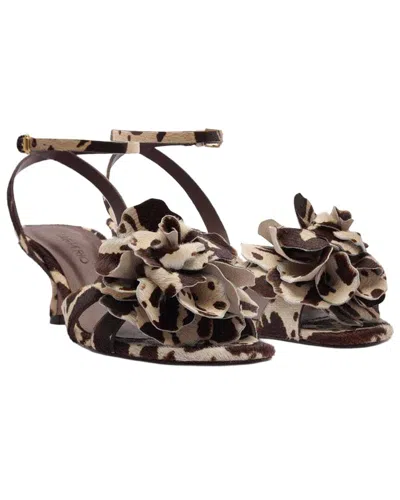 Farm Rio Flower Kitten Heel Leather Sandal In Brown