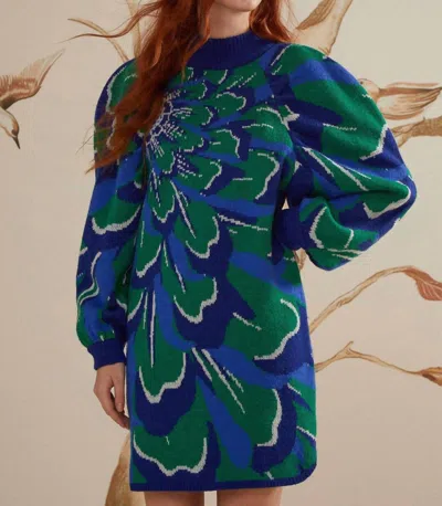 Farm Rio Flower Knit Dress In Blue Maxi In Multi