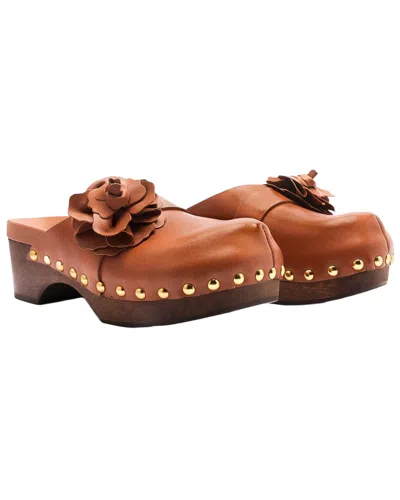 Farm Rio Flower Leather Clog In Brown