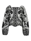 Farm Rio 'flower Leopard' Black And White Blouse With Boat Neckline And All-over Floral Print In Multicolour