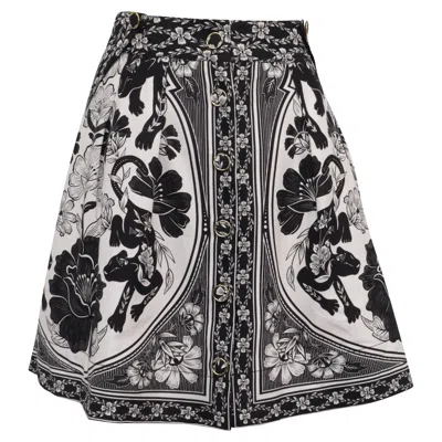 Farm Rio Flower Leopard Printed Mini Skirt In Black Cotton In Gray