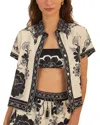 Farm Rio 'flower Leopard' Black And White Blouse With Boat Neckline And All-over Floral Print In Black