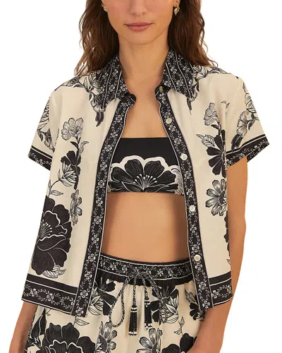 Farm Rio 'flower Leopard' Black And White Blouse With Boat Neckline And All-over Floral Print In Multicolor