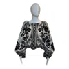 Farm Rio Flower Leopards Long Sleeve Blouse In Black & White In Multi