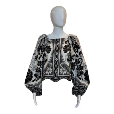 Farm Rio Flower Leopards Long Sleeve Blouse In Black & White In Multi