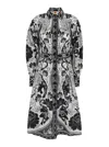 Farm Rio Black And White Long Dress With High Neck And All-over Floral Print In Black