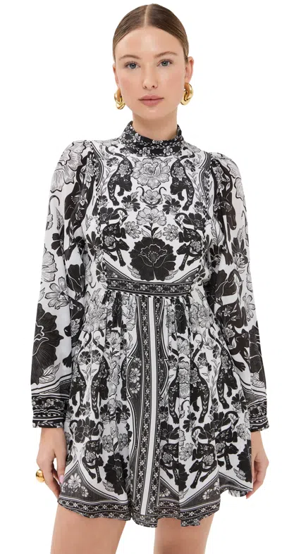 Farm Rio Flower Leopards Off-white Mini Dress Flower Leopards Off-white In Black