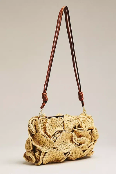 Farm Rio Flower Raffia Crochet Shoulder Bag In Brown