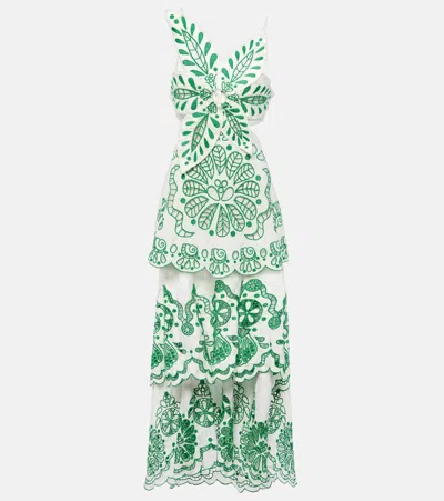 Farm Rio Flower Richelieu Linen Midi Dress In Multicolor