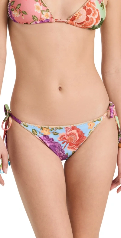 Farm Rio Flower Scarves Tie Side Bikini Bottoms Flower Scarves Multicolor