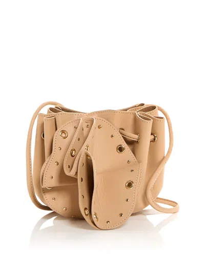 Farm Rio Flower Stud Leather Crossbody Bag In Nude