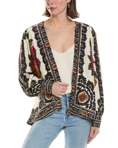 Farm Rio Flower Tapestry Blouse In Beige
