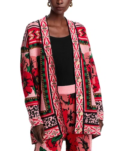 Farm Rio Flower Tapestry Cardigan In Tapestry Blush Pink