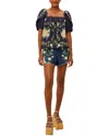 Farm Rio Floral-patterned Decorative Blouse In Black